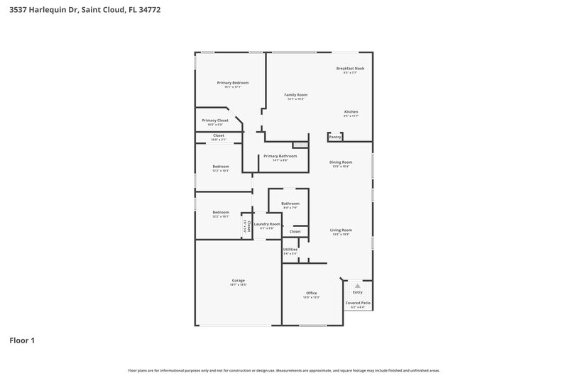 2,095/Mo, 3537 Harlequin Dr Saint Cloud, FL 34772 Floor Plan View