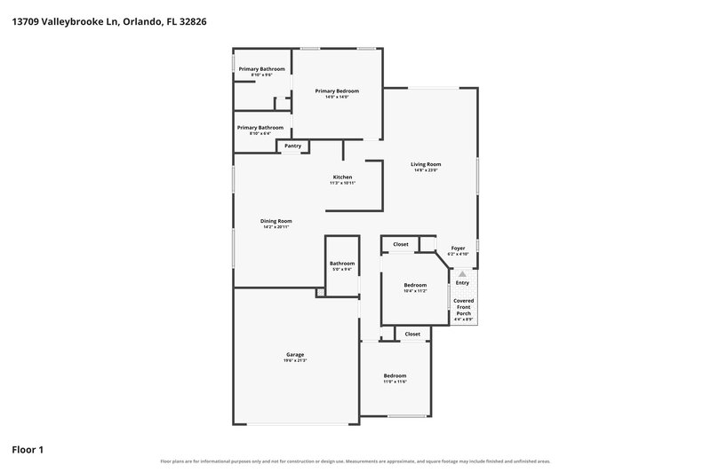 2,475/Mo, 13709 Valleybrooke Ln Orlando, FL 32826 Floor Plan View