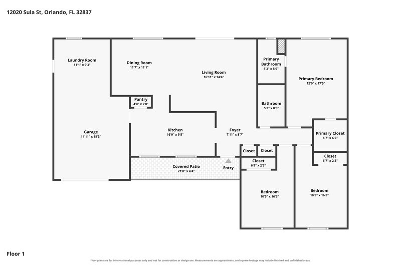 2,310/Mo, 12020 Sula St Orlando, FL 32837 Floor Plan View