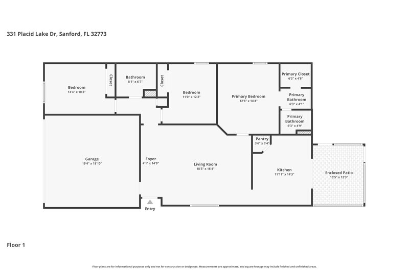 2,095/Mo, 331 Placid Lake Dr Sanford, FL 32773 Floor Plan View