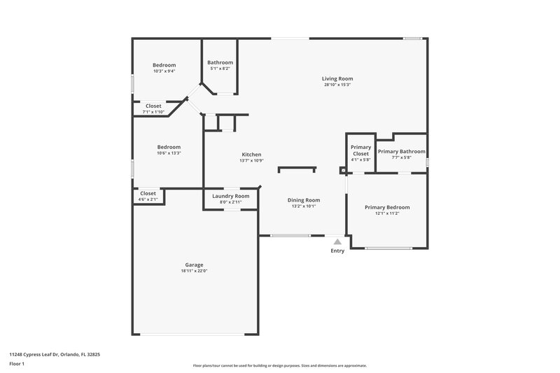 2,140/Mo, 11248 Cypress Leaf Dr Orlando, FL 32825 Floor Plan View