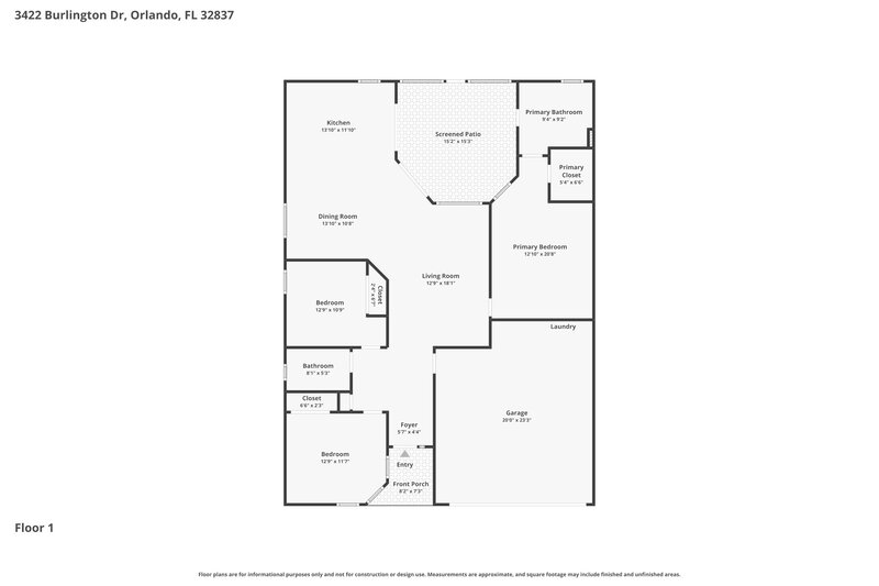 2,620/Mo, 3422 Burlington Dr Orlando, FL 32837 Floor Plan View