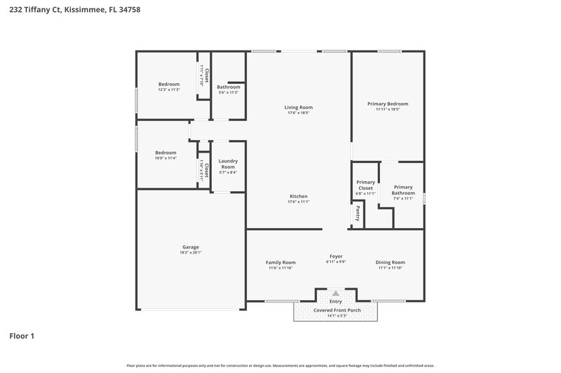 1,890/Mo, 232 Tiffany Ct Kissimmee, FL 34758 Floor Plan View