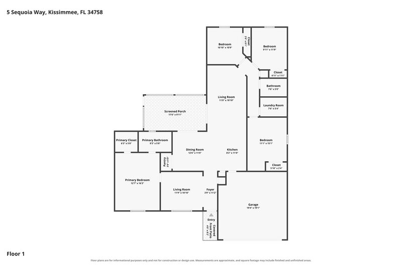1,960/Mo, 5 Sequoia Way Kissimmee, FL 34758 Floor Plan View