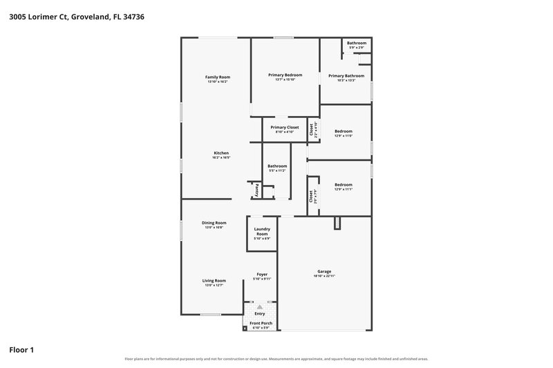 2,075/Mo, 3005 Lorimer Ct Groveland, FL 34736 Floor Plan View