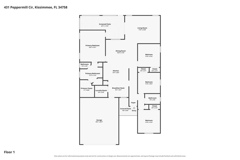 1,970/Mo, 431 Peppermill Cir Kissimmee, FL 34758 Floor Plan View