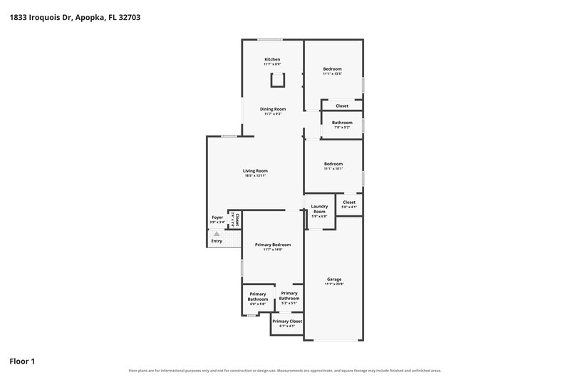 1,965/Mo, 1833 Iroquois Dr Apopka, FL 32703 Floor Plan View