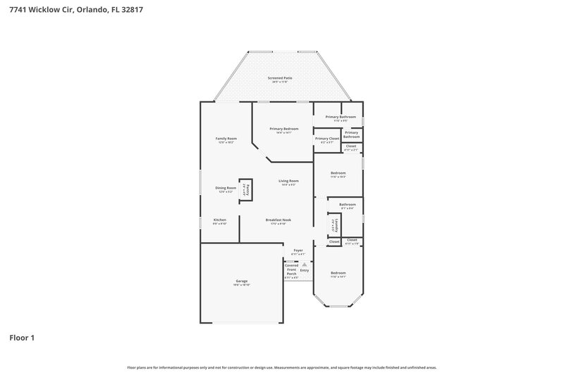 2,455/Mo, 7741 Wicklow Cir Orlando, FL 32817 Floor Plan View