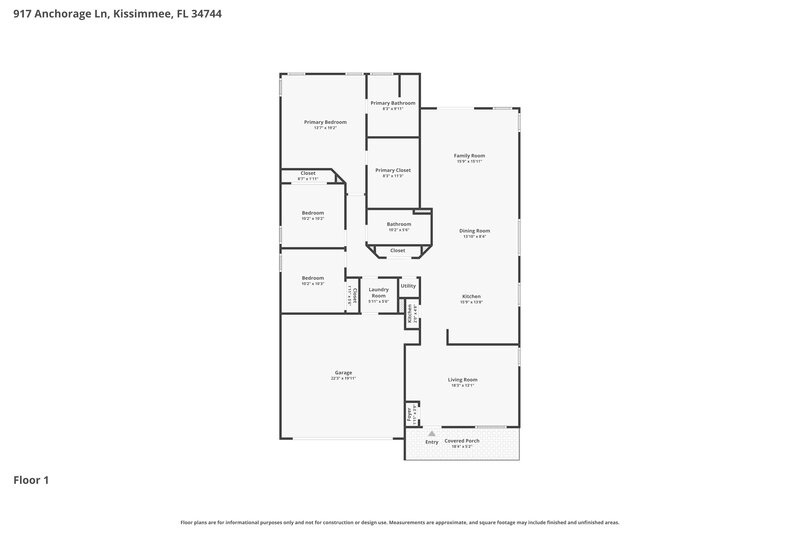 2,205/Mo, 917 Anchorage Ln Kissimmee, FL 34744 Floor Plan View
