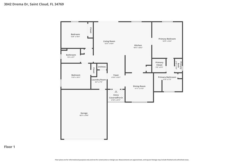 2,050/Mo, 3042 Drema Dr Saint Cloud, FL 34769 Floor Plan View