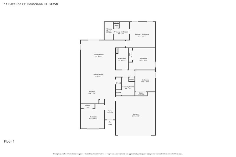 1,945/Mo, 11 Catalina Ct Kissimmee, FL 34758 Floor Plan View