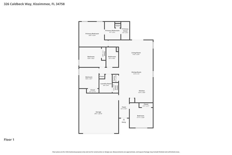 1,795/Mo, 326 Caldbeck Way Poinciana, FL 34758 Floor Plan View