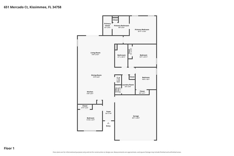 1,800/Mo, 651 Mercado Ct Kissimmee, FL 34758 Floor Plan View