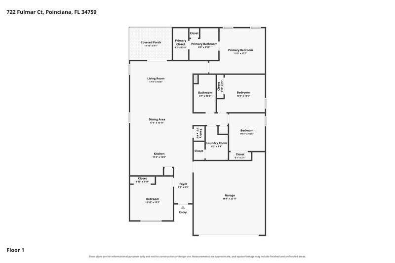 2,085/Mo, 722 Fulmar Ct Poinciana, FL 34759 Floor Plan View