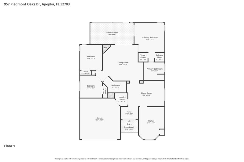 2,335/Mo, 957 Piedmont Oaks Dr Apopka, FL 32703 Floor Plan View
