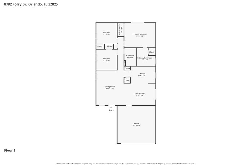2,315/Mo, 8782 Foley Dr Orlando, FL 32825 Floor Plan View