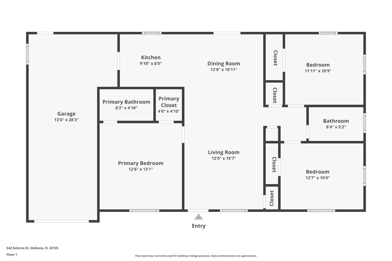 1,870/Mo, 542 Salerno Dr Deltona, FL 32725 Floor Plan View