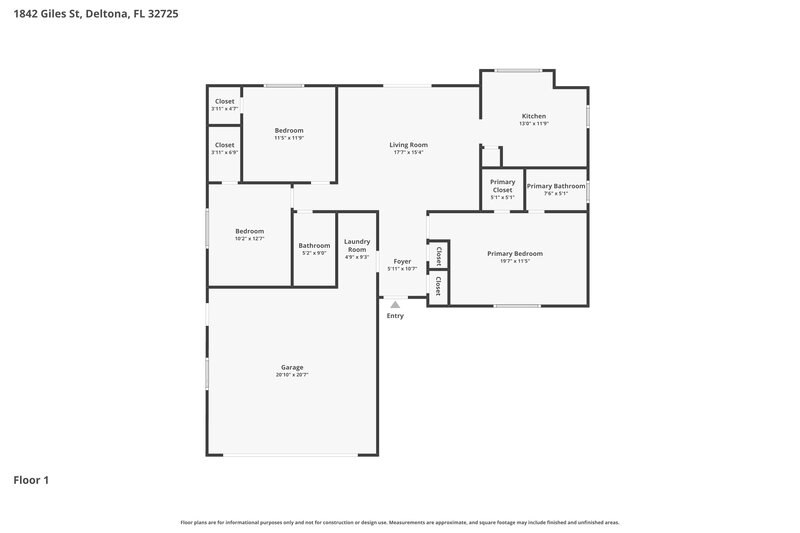 1,810/Mo, 1842 Giles St Deltona, FL 32725 Floor Plan View