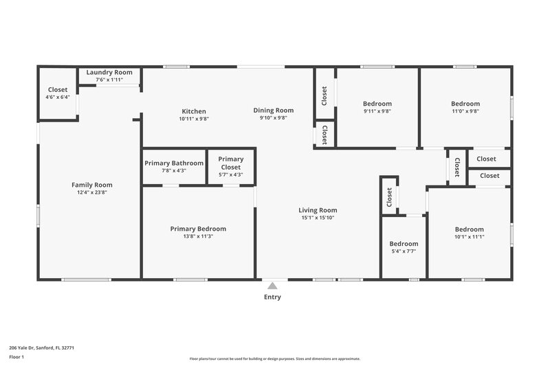 1,900/Mo, 206 Yale Dr Sanford, FL 32771 Floor Plan View