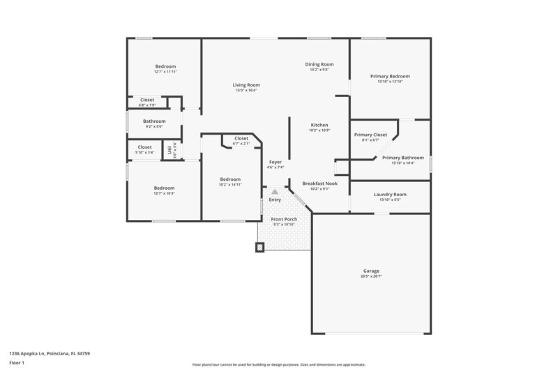1,595/Mo, 1236 Apopka Ln Poinciana, FL 34759 Floorplan View