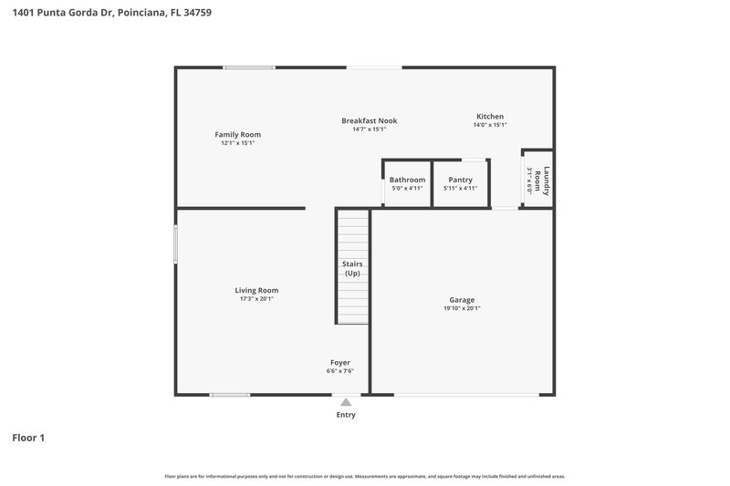 1,885/Mo, 1401 Punta Gorda Drive Poinciana, FL 34759 Floor Plan View