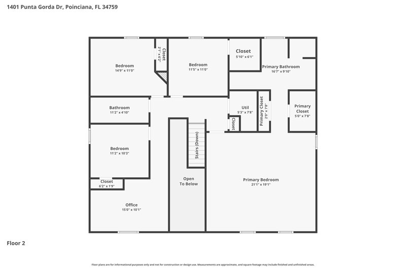 1,885/Mo, 1401 Punta Gorda Drive Poinciana, FL 34759 Floor Plan View 2