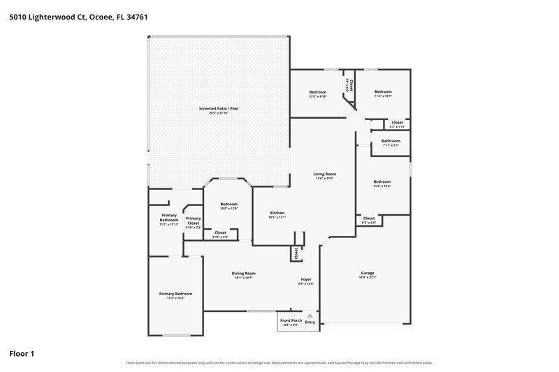 2,495/Mo, 5010 Lighterwood Court Ocoee, FL 34761 Floor Plan View