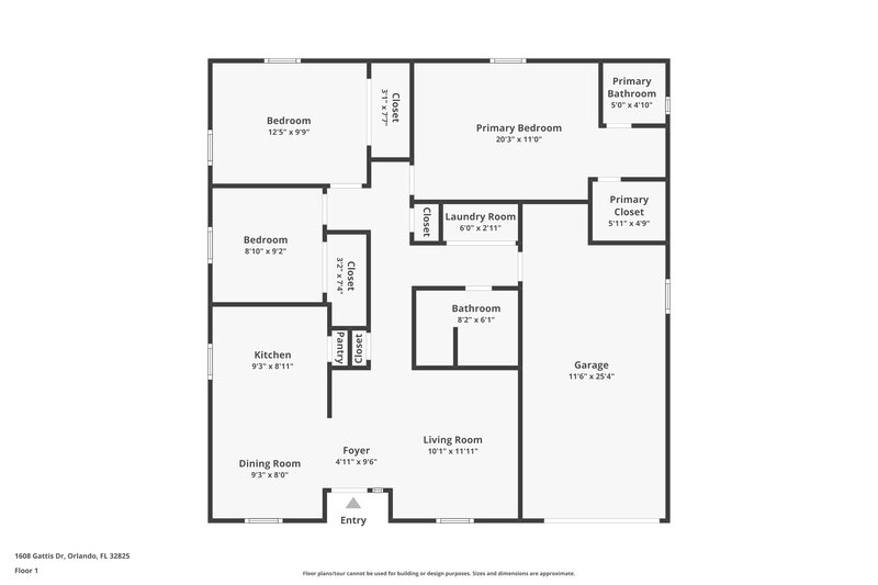 1,940/Mo, 1608 Gattis Dr Orlando, FL 32825 Floor Plan View