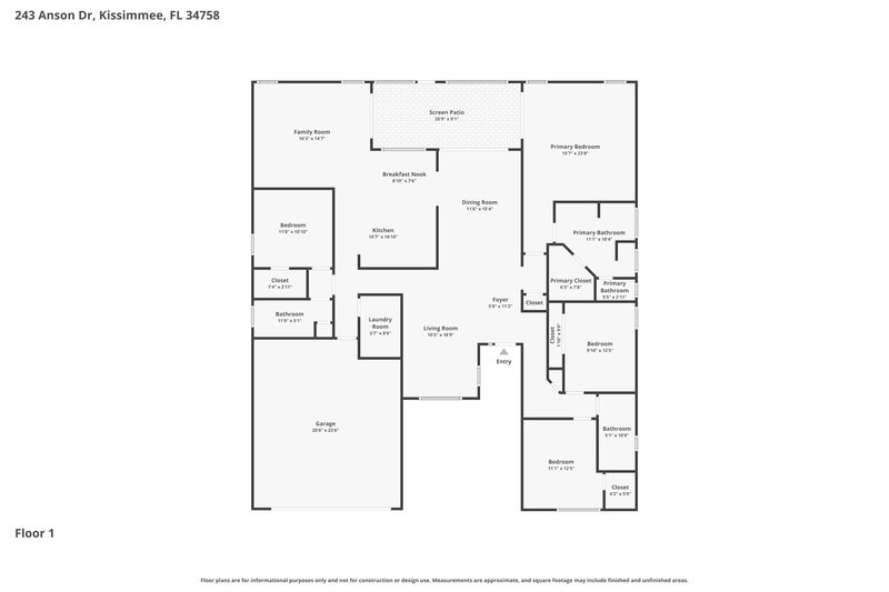 2,540/Mo, 243 Anson Dr Kissimmee, FL 34758 Floor Plan View