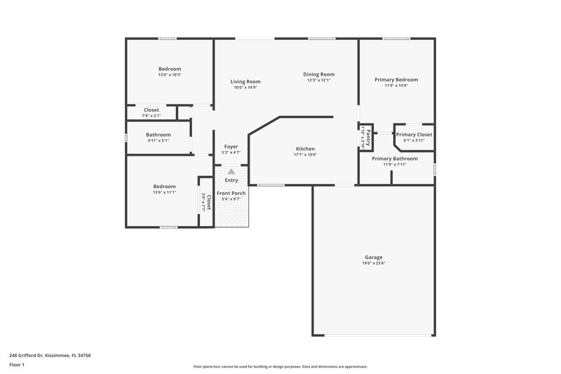 1,645/Mo, 248 Grifford Dr Kissimmee, FL 34758 Floor Plan View