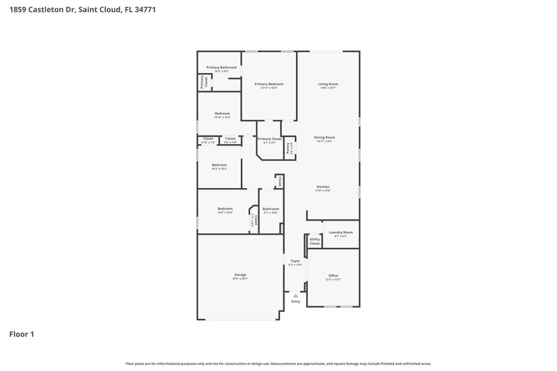 2,490/Mo, 1859 Castleton Dr Saint Cloud, FL 34771 Floor Plan View