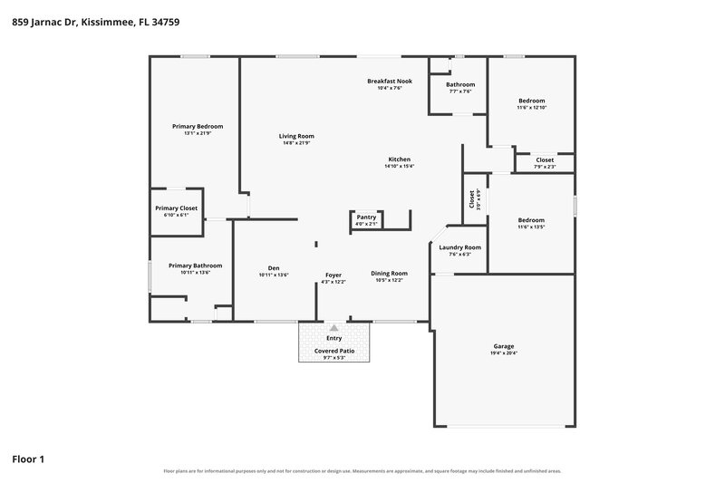 1,790/Mo, 859 Jarnac Dr Kissimmee, FL 34759 Floor Plan View