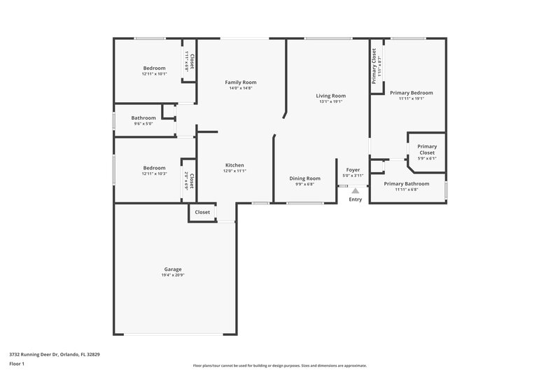 2,095/Mo, 3732 Running Deer Dr Orlando, FL 32829 Floor Plan View