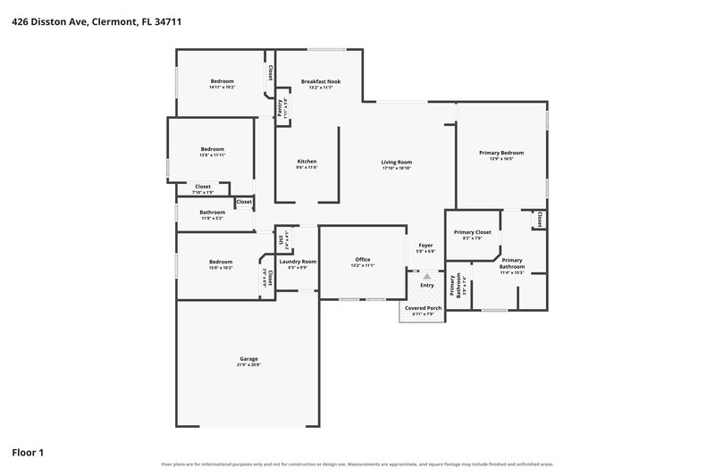2,580/Mo, 426 Disston Ave Clermont, FL 34711 Floor Plan View