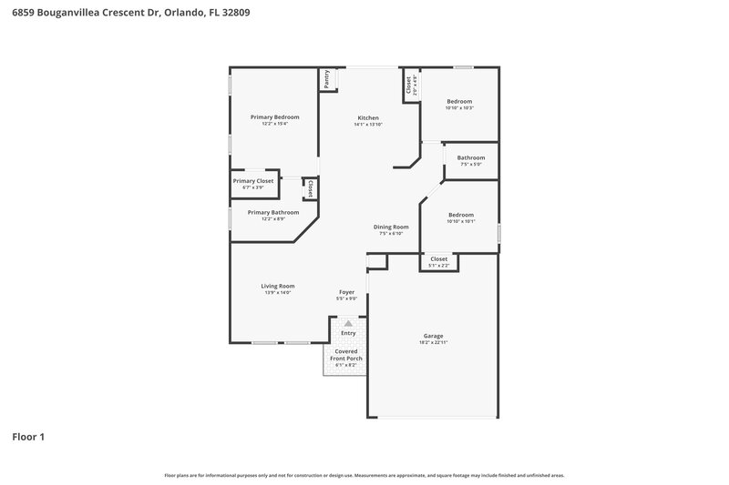 2,365/Mo, 6859 Bouganvillea Crescent Dr Orlando, FL 32809 Floor Plan View