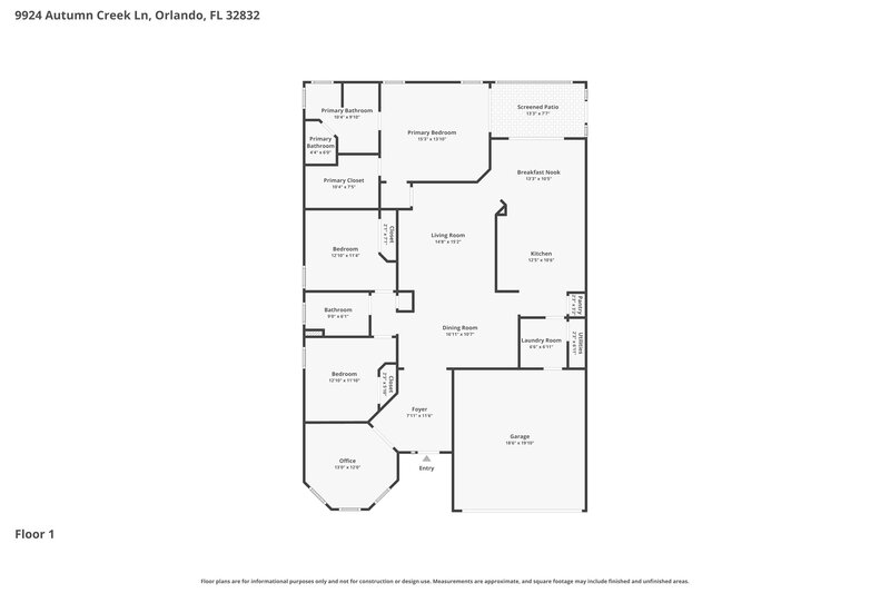 2,690/Mo, 9924 Autumn Creek Ln Orlando, FL 32832 Floor Plan View