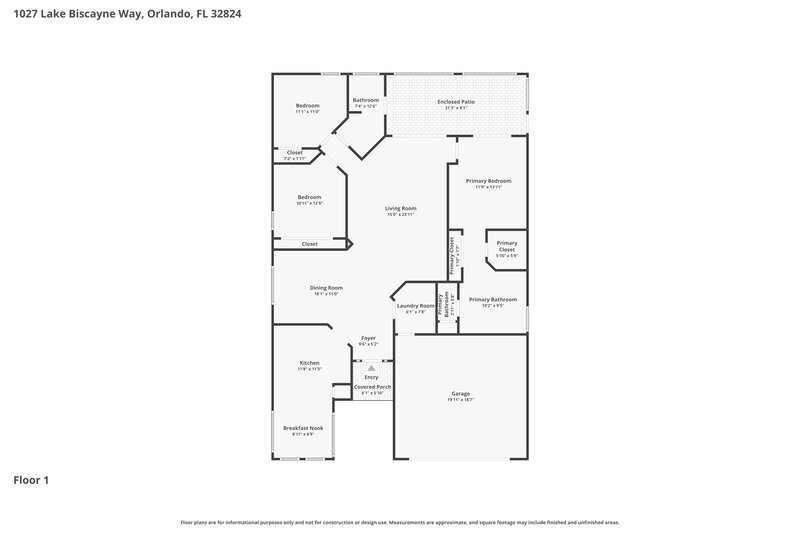2,480/Mo, 1027 Lake Biscayne Way Orlando, FL 32824 Floor Plan View