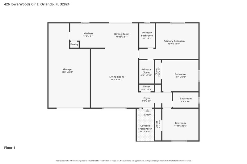 2,300/Mo, 426 Iowa Woods Cir E Orlando, FL 32824 Floor Plan View