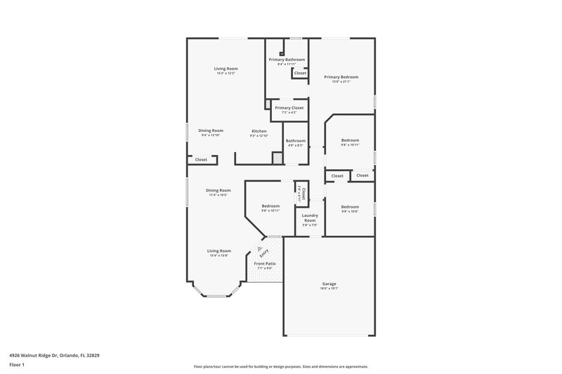2,295/Mo, 4926 Walnut Ridge Dr Orlando, FL 32829 Floor Plan View