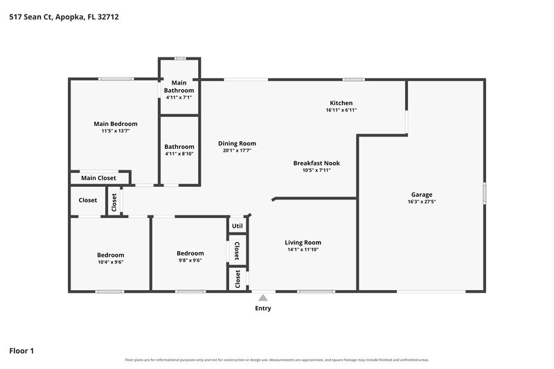 2,100/Mo, 517 Sean Ct Apopka, FL 32712 Floor Plan View