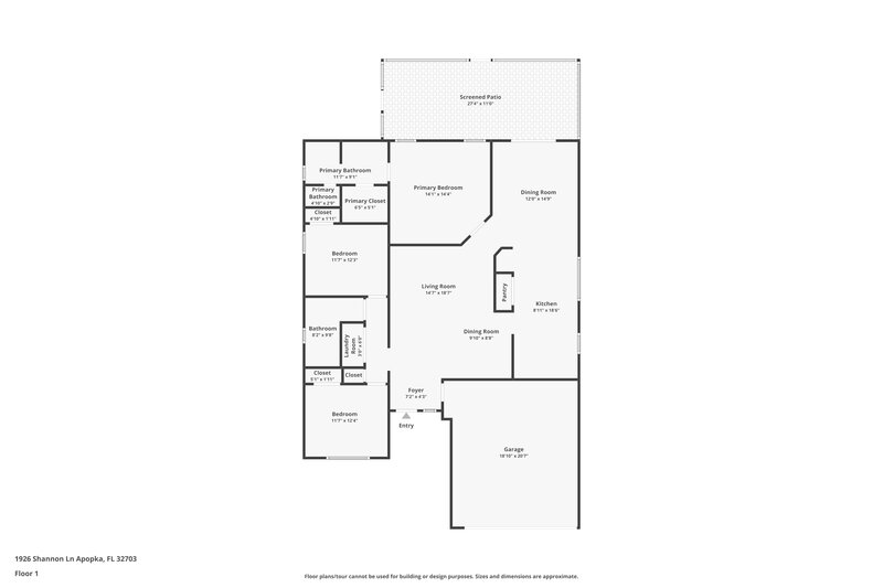 2,515/Mo, 1926 Shannon Ln Apopka, FL 32703 Floor Plan View