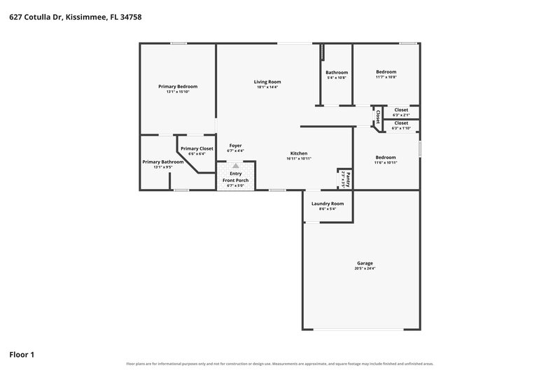 1,870/Mo, 627 Cotulla Dr Kissimmee, FL 34758 Floor Plan View