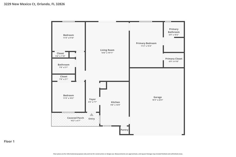 2,445/Mo, 3229 New Mexico Ct Orlando, FL 32826 Floor Plan View