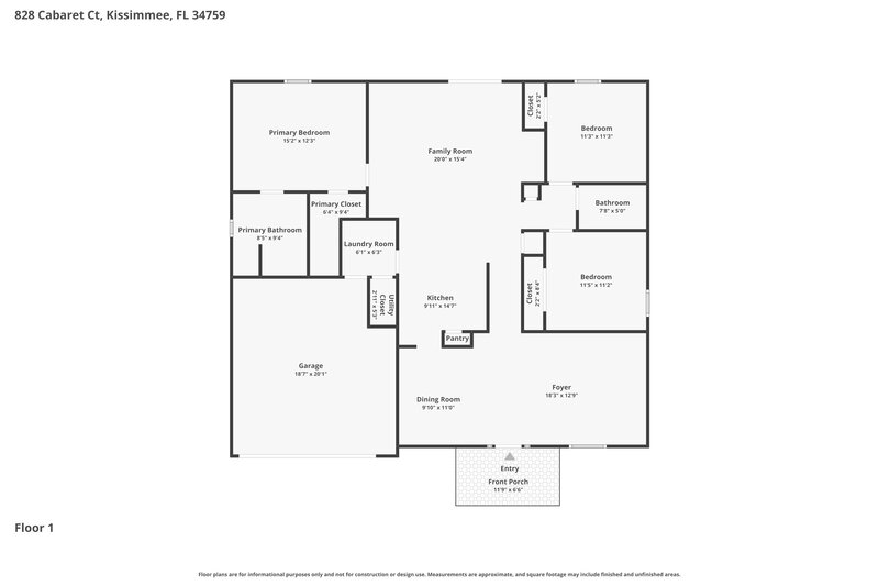 1,860/Mo, 828 Cabaret Ct Kissimmee, FL 34759 Floor Plan View