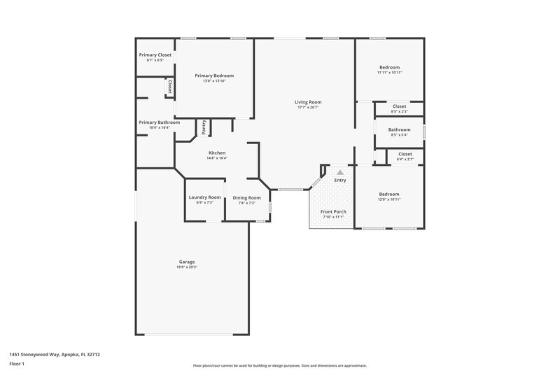 2,140/Mo, 1451 Stoneywood Way Apopka, FL 32712 Floor Plan View