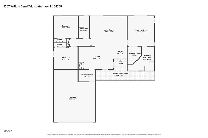 1,955/Mo, 5537 Willow Bend Trl Kissimmee, FL 34758 Floor Plan View