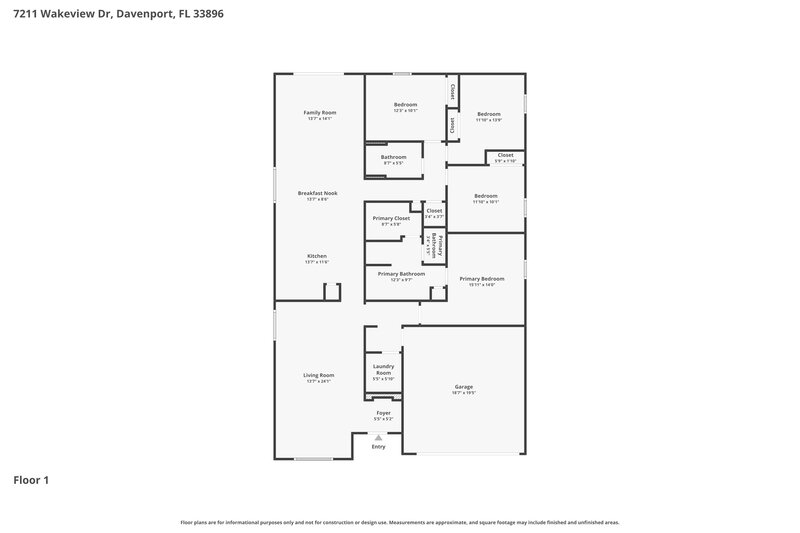 1,980/Mo, 7211 Wakeview Dr Davenport, FL 33896 Floor Plan View