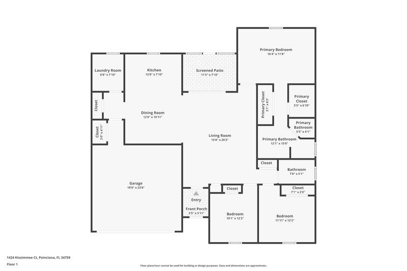 1,650/Mo, 1424 Kissimmee Ct Poinciana, FL 34759 Floor Plan View