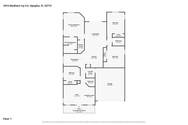 2,375/Mo, 1814 Madison Ivy Cir Apopka, FL 32712 Floor Plan View