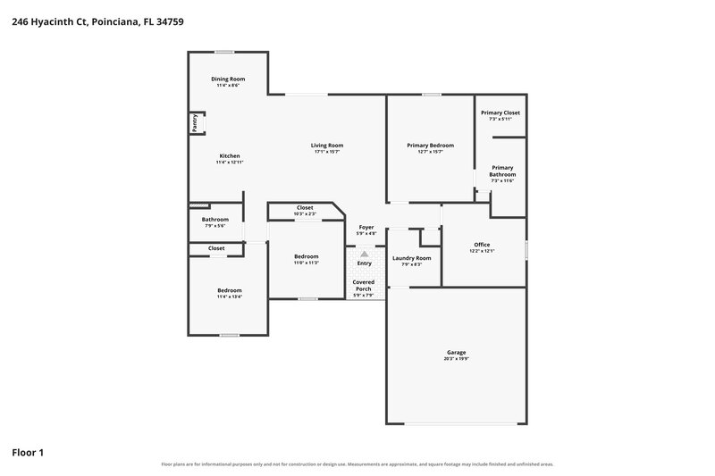 1,740/Mo, 246 Hyacinth Ct Kissimmee, FL 34759 Floor Plan View